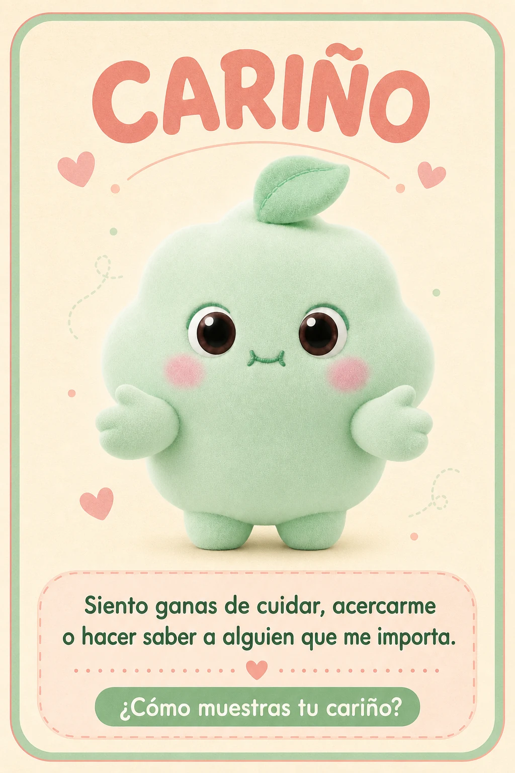Tarjeta Cariño con Momo. Siento ganas de cuidar, acercarme o hacer saber a alguien que me importa. ¿Cómo muestras tu cariño?